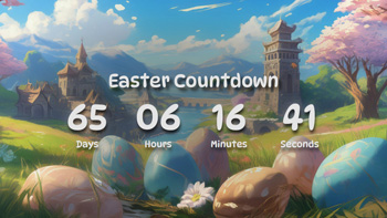 Easter Countdown Timer With Cute Countryside, Eggs And Fantastic Castle