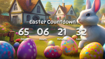 Easter Countdown Timer With Cute White Rabbit, Decorated Eggs