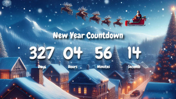 New Year Countdown Timer Santa Claus Flying In The Sky