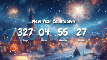 New Year Countdown Timer With Cute Town And Fireworks