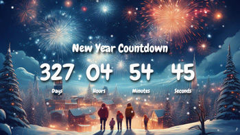 New Year Countdown Timer With Cute Family, Fireworks and Snowfall