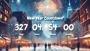 New Year Countdown Timer With Snowfall, Fireworks and City