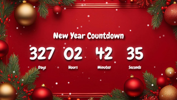 New Year Countdown Timer With Red Ornaments Background