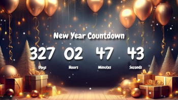 New Year Countdown Timer With Cute Balloons And Gift Boxes