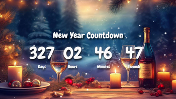 New Year Countdown Timer With Romantic Candles And Wine Bottle