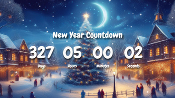 New Year Countdown Timer Pine Tree, Cute Town Square, People