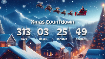 Xmas Countdown Timer Santa Claus Flying In The Sky