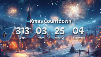 Xmas Countdown Timer With Cute Town And Fireworks