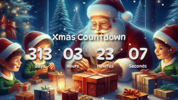 Xmas Countdown Timer With Santa Claus, Elves, Gift Boxes