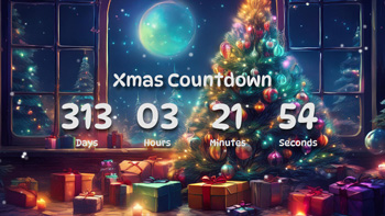 Xmas Countdown Timer With Pine Tree, Gift Boxes and Moon View