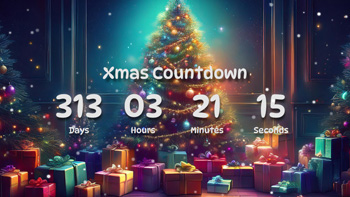 Xmas Countdown Timer With Pine Trees, Gift Boxes in Room