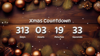 Xmas Countdown Timer With Cute Ornaments and Wooden Background