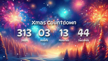 Xmas Countdown Timer With Fireworks And Peaceful Pine Forest