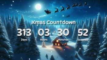 Xmas Countdown Timer With Santa Claus, Snow Fall, Chalet