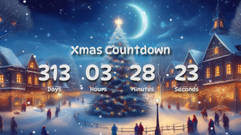 Xmas Countdown Timer Pine Tree, Cute Town Square, People